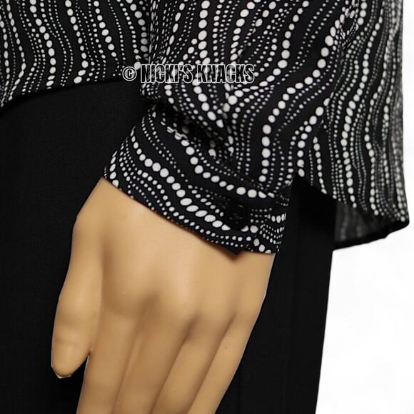 Jones New York Black White Dot Print Chiffon Tie Neck Blouse Office Top Size XS - Picture 5 of 11